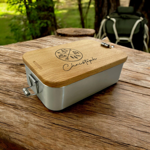 EDELSTAHL Lunchbox mit Holzdeckel