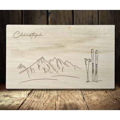 Vesperbrett Ski & Berge 30 x 18 cm versch. Holzarten